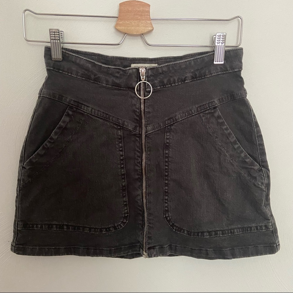 Brownie Grey Denim Front Zip Mini Skirt